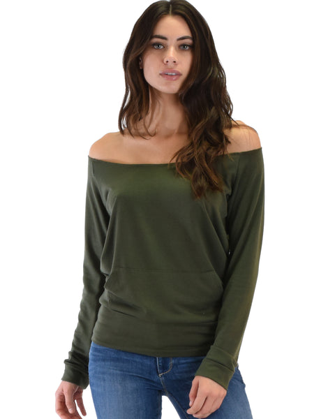 Dreamy Dancer Wide Neck Olive Sweatshirt Top