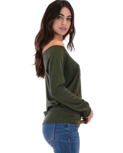 Dreamy Dancer Wide Neck Olive Sweatshirt Top