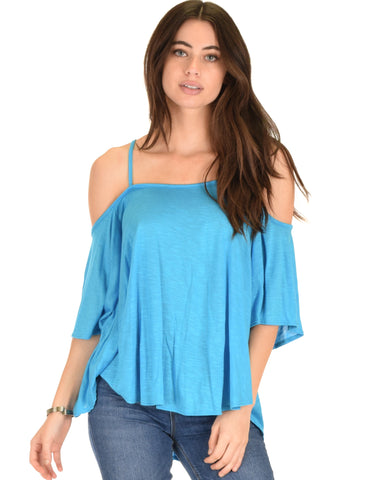 Sway Me Off The Shoulder Blue Strappy Top