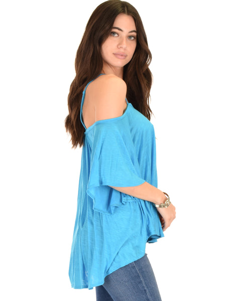 Sway Me Off The Shoulder Blue Strappy Top