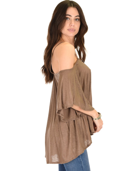 Sway Me Off The Shoulder Brown Strappy Top