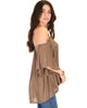 Sway Me Off The Shoulder Brown Strappy Top - Side Image