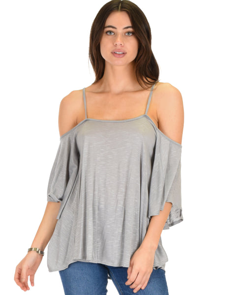 Sway Me Off The Shoulder Grey Strappy Top