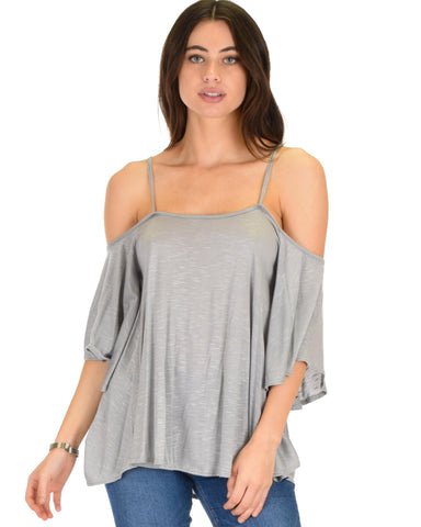 Sway Me Off The Shoulder Grey Strappy Top