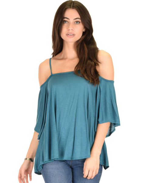 Sway Me Off The Shoulder Teal Strappy Top