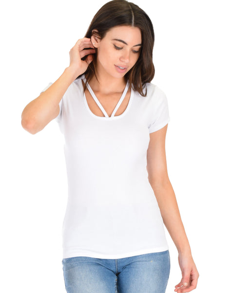 V-Neck Strappy Ivory Ribbed Top