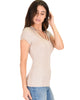 V-Neck Strappy Taupe Ribbed Top - Side Image