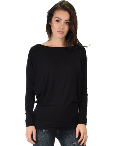 Contemporary Long Sleeve Black Dolman Tunic Top