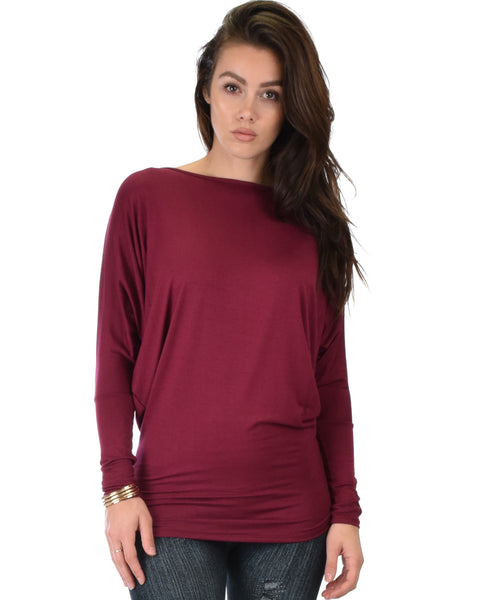 Contemporary Long Sleeve Burgundy Dolman Tunic Top