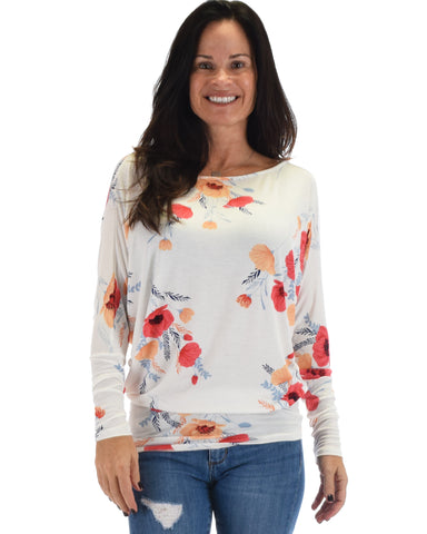 Lyss Loo Basic Instincts Long Sleeve Floral Dolman Tunic Top