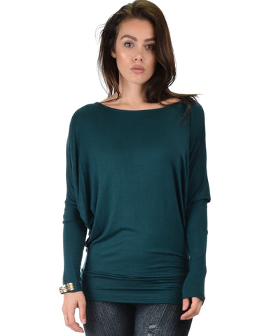 Contemporary Long Sleeve Green Dolman Tunic Top