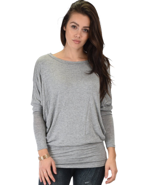 Contemporary Long Sleeve Grey Dolman Tunic Top