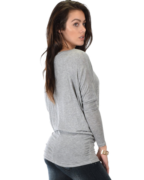 Contemporary Long Sleeve Grey Dolman Tunic Top