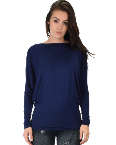 Contemporary Long Sleeve Navy Dolman Tunic Top