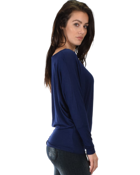 Contemporary Long Sleeve Navy Dolman Tunic Top