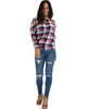 Lyss Loo Basic Instincts Long Sleeve Red Plaid Dolman Tunic Top - Lyss Loo