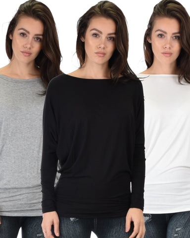 3 Pack Contemporary Long Sleeve Dolman Tunic Top