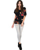 Lyss Loo Black Floral Contemporary Dolman Tunic Top. Available in plus sizes. - Lyss Loo