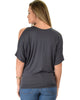 Contemporary Cold Shoulder Charcoal Dolman Tunic Top - Back Image