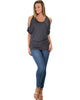 Contemporary Cold Shoulder Charcoal Dolman Tunic Top - Full Image