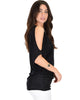 Cold Shoulder Black Slub Dolman Tunic Top - Side Image