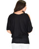 Cold Shoulder Black Slub Dolman Tunic Top - Back Image