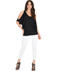 Cold Shoulder Black Slub Dolman Tunic Top - Full Image