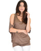 Cold Shoulder Brown Slub Dolman Tunic Top - Main Image