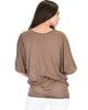 Cold Shoulder Brown Slub Dolman Tunic Top - Back Image