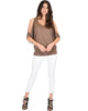 Cold Shoulder Brown Slub Dolman Tunic Top - Full Image