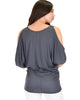 Cold Shoulder Charcoal Slub Dolman Tunic Top - Back Image