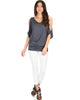 Cold Shoulder Charcoal Slub Dolman Tunic Top - Full Image