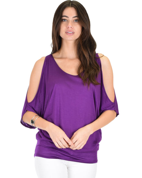 Cold Shoulder Purple Slub Dolman Tunic Top