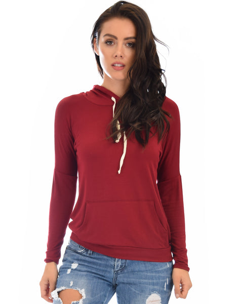 Easy Rider Drawstring Burgundy Hoodie Top