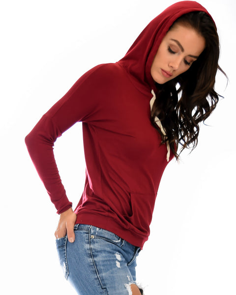 Easy Rider Drawstring Burgundy Hoodie Top