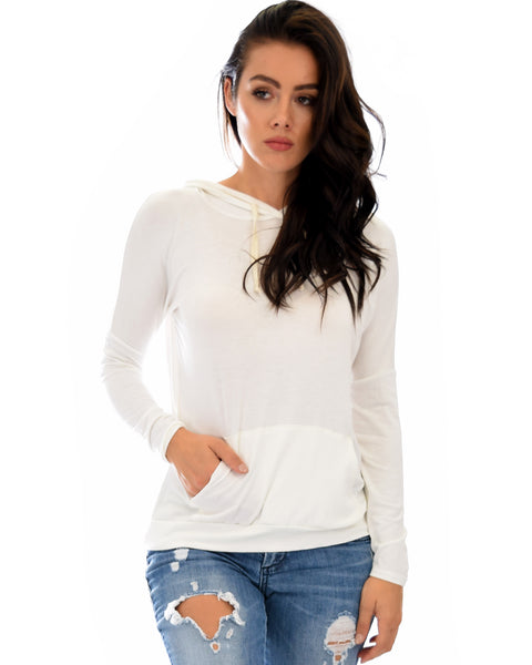 Easy Rider Drawstring Ivory Hoodie Top