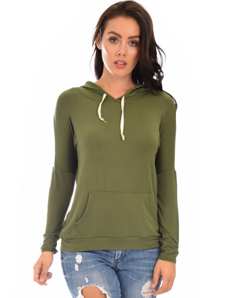 Easy Rider Drawstring Olive Hoodie Top