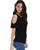 Ribbed Black Open Shoulder Top - Side Image