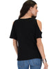 Ribbed Black Open Shoulder Top - Back Image