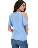 Ribbed Blue Open Shoulder Top - Back Image