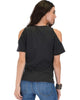 Ribbed Charcoal Open Shoulder Top - Back Image