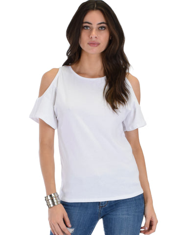 Ribbed Ivory Open Shoulder Top