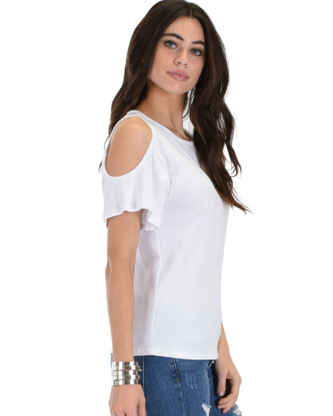 Ribbed Ivory Open Shoulder Top