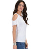 Ribbed Ivory Open Shoulder Top - Side Image