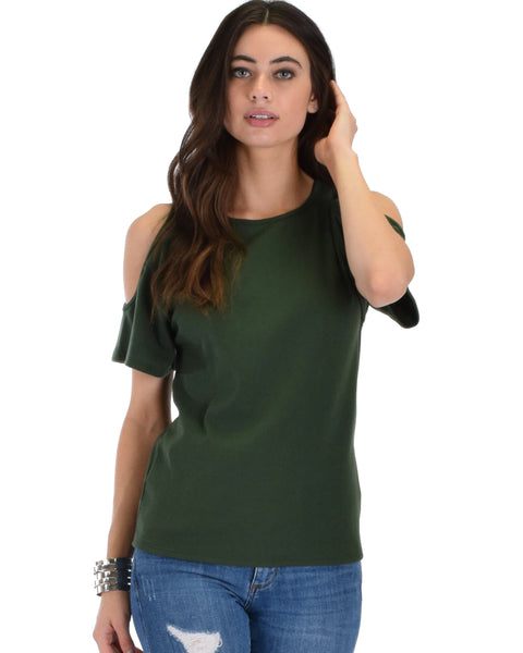 Ribbed Olive Open Shoulder Top