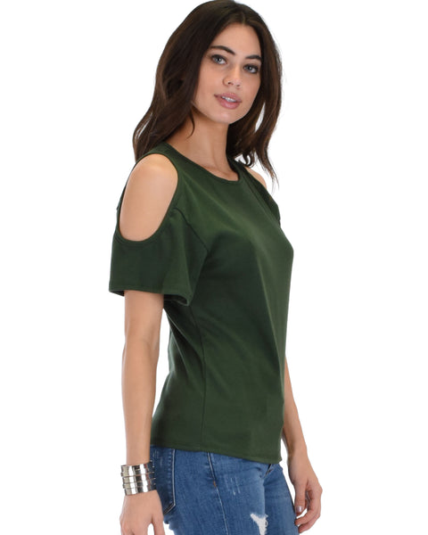 Ribbed Olive Open Shoulder Top