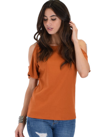 Ribbed Rust Open Shoulder Top