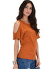 Ribbed Rust Open Shoulder Top - Side Image