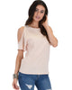 Ribbed Pink Open Shoulder Top - Main Image