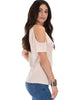 Ribbed Pink Open Shoulder Top - Side Image